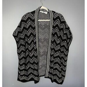 Eight Eight Eight Aztec Sweater Womens XL Black White Open Poncho Knit Cardigan
